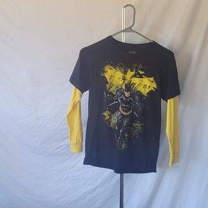 Longsleeve batman shirt black with yellow sleeves boys LG 10/12